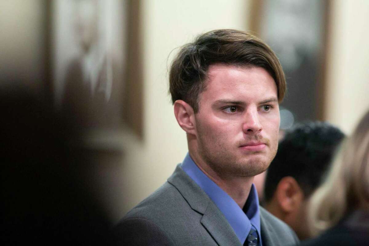 Mark Howerton listens as a witness testifies Thursday, Dec. 5, 2019, in 144th State District Court in San Antonio. Howerton is on trial for murder in the 2017 death of Cayley Mandadi, 19, of League City.