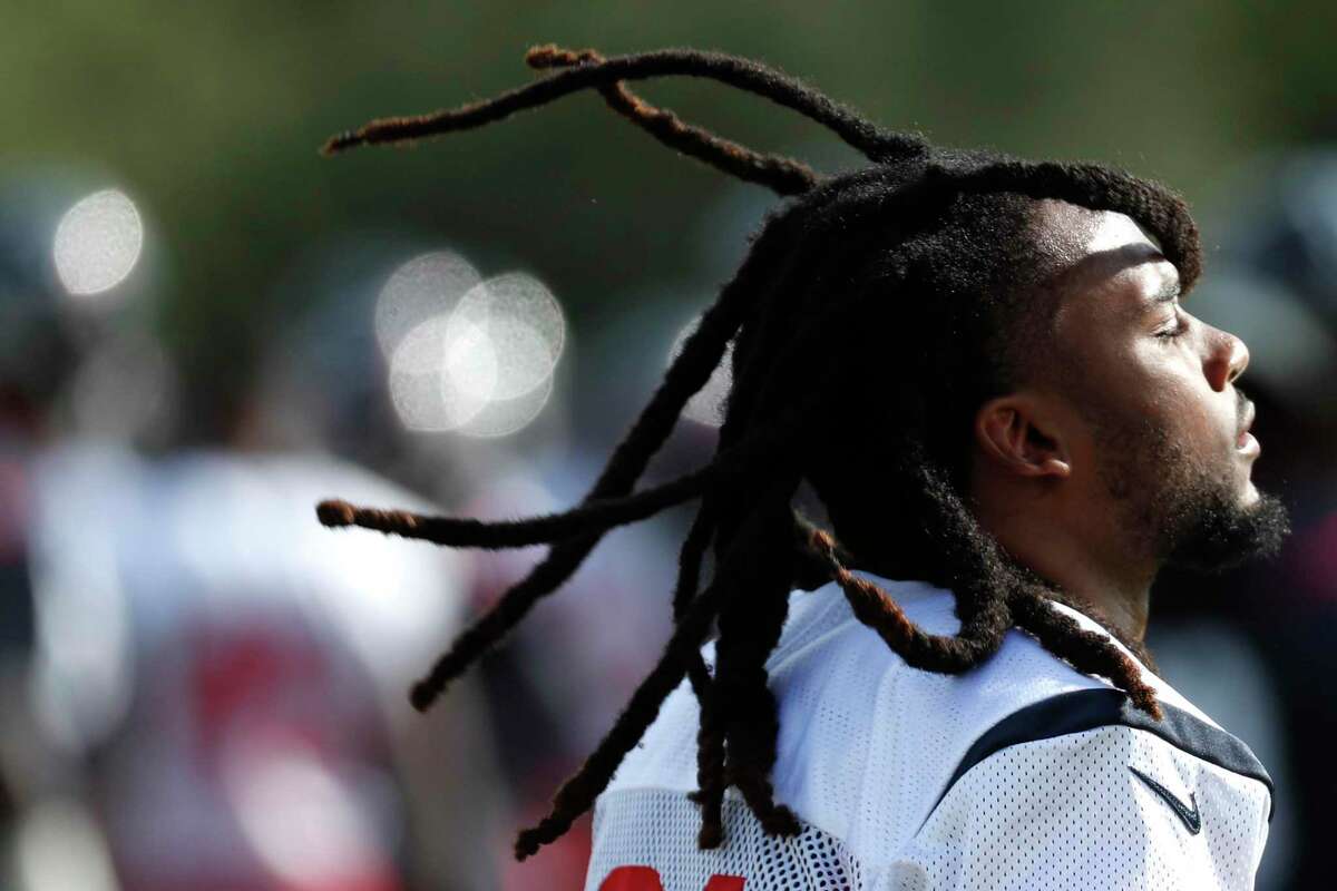 Houston Texans cornerback Bradley Roby jogs to his next drill during training camp at the Methodist Training Center on Aug. 10, 2019, in Houston.
