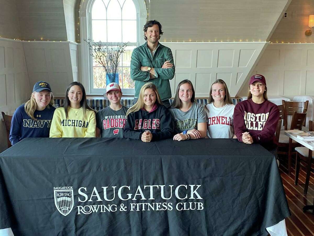 On Nov. 13, seven of the Saugatuck Rowing Club's senior rowers committed to rowing in college, making it official by signing the National Letter of Intent. Several are Staples High School seniors, including Anna Coleman, who will be rowing for the team at Boston College, Greta Gilbert who will be joining the team at Cornell, and Abby Straight, who is headed out west to row for Berkeley. Amanda Hall, who is a student at New Canaan High, will be joining her teammate at Boston College. In addition, three rowers from Fairfield high schools have also signed their letters of intent, including Alexandra Gable, who will be a coxswain at the University of Michigan, Kathleen Roland, who will join the U.S. Navy rowing team, and Vicky Stuart, who will be rowing as a lightweight at the University of Wisconsin.