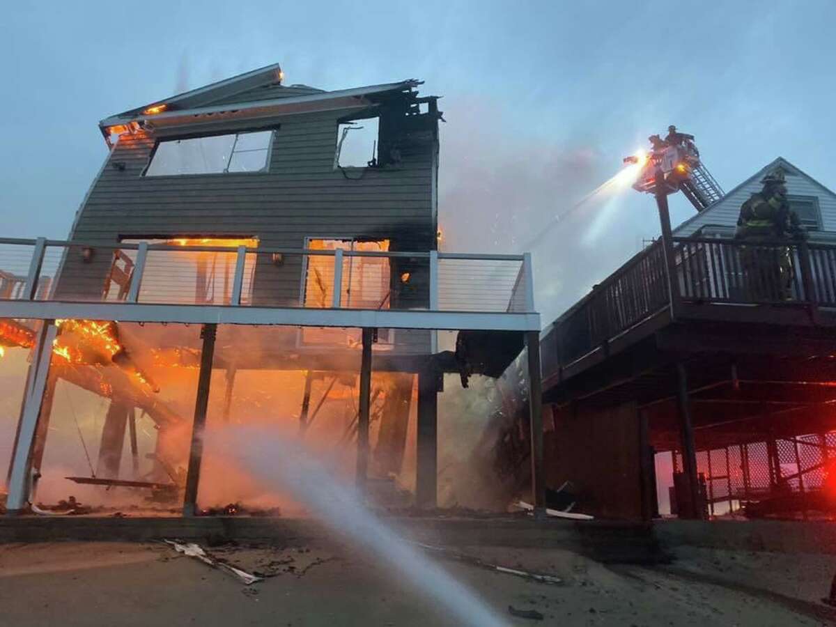 Beachfront homes engulfed in flames in Old Saybrook
