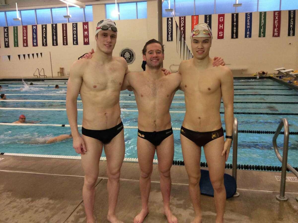 From left to right, Marcus Hodgson, Jake Charney and Alex Morgan are senior captains of the Brunswick School swimming team.