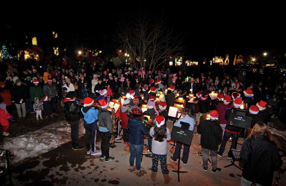 The annual holiday tree lighting event at Town Hall Green in Trumbull, Conn., on Friday Dec. 6, 2019.