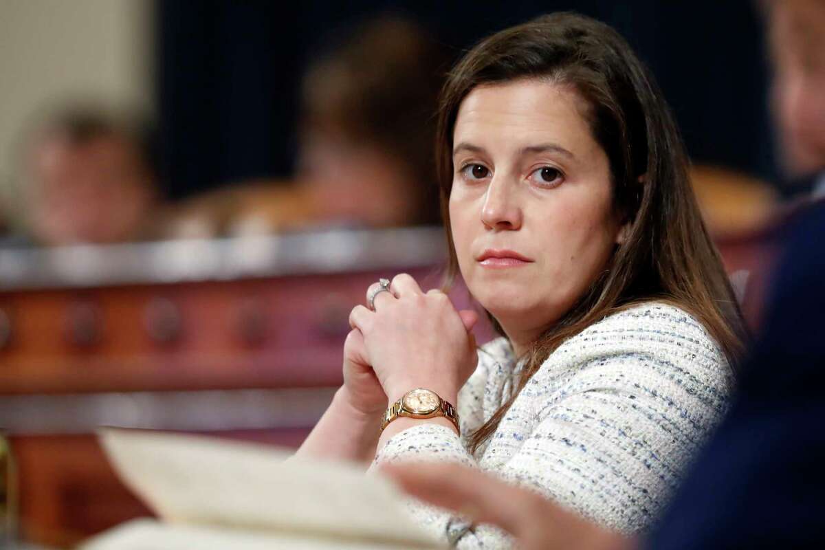 Rep. Elise Stefanik, R-N.Y., listens during questioning of U.S. Ambassador to the European Union Gordon Sondland before the House Intelligence Committee on Capitol Hill in Washington, Wednesday, Nov. 20, 2019, during a public impeachment hearing of President Donald Trump's efforts to tie U.S. aid for Ukraine to investigations of his political opponents. (AP Photo/Andrew Harnik)