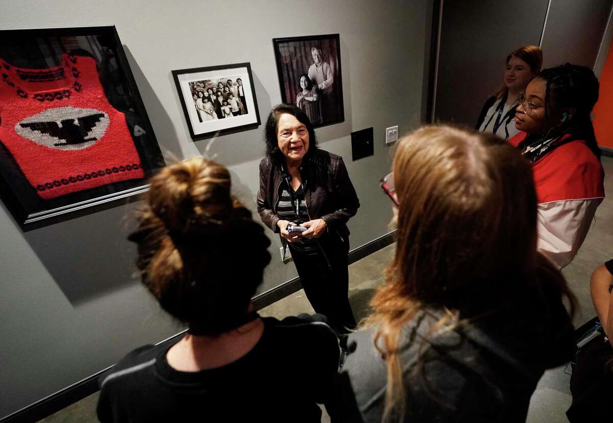 Dolores Huerta, the 89-year-old legendary activist and co-founder of the United Farm Workers Union, leads a tour and talks about the exhibit “Dolores Huerta: Revolution in the Fields” at The Holocaust Museum of Houston Thursday, Dec. 5, 2019. The exhibit will be on display until Feb. 16 in Houston.