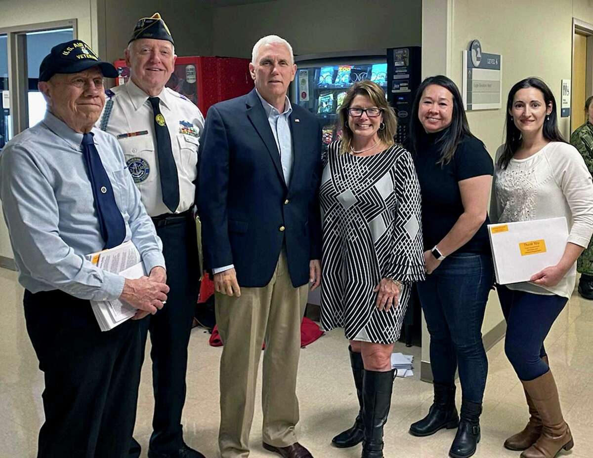 December Operation Gift Cards representatives received a thank you from Vice President Pence. Pictured are Buzz Ayles, Al Meadows, Vice President Pence, Sherri Vogt, Francene Duncan, and Amy Gianninoto.