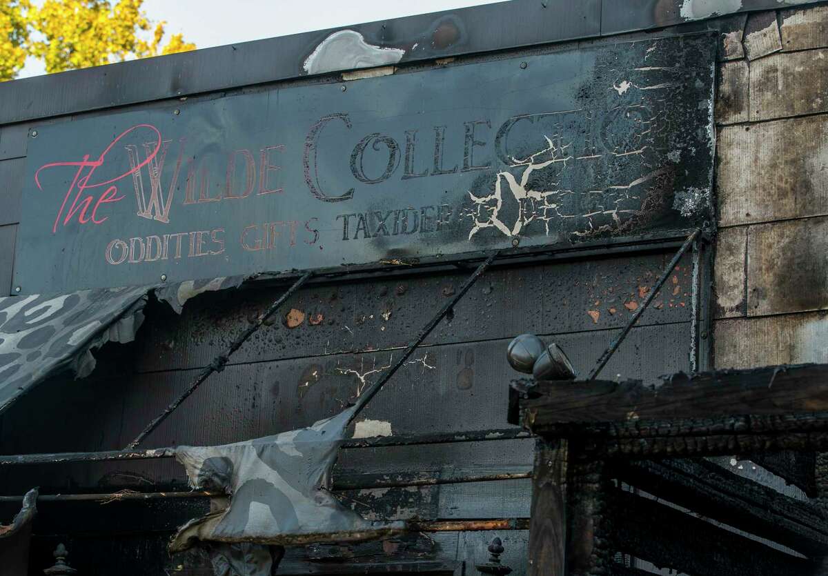 The Wilde Collection in Houston's Heights neighborhood shows the signs of the fire that destroyed its interior last Friday, on Sunday, Nov. 3, 2019.