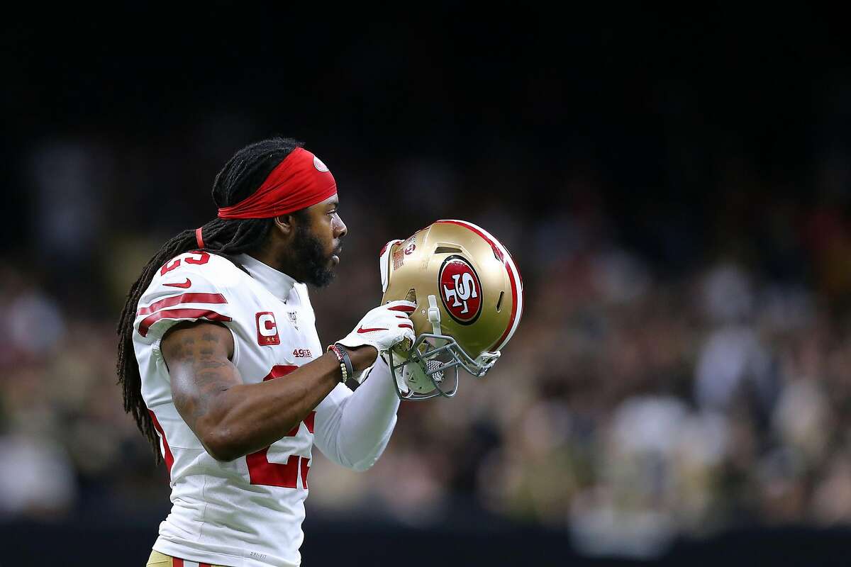 NEW ORLEANS, LOUISIANA - DECEMBER 08: Richard Sherman #25 of the San Francisco 49ers reacts against the New Orleans Saints during a game at the Mercedes Benz Superdome on December 08, 2019 in New Orleans, Louisiana. ~~