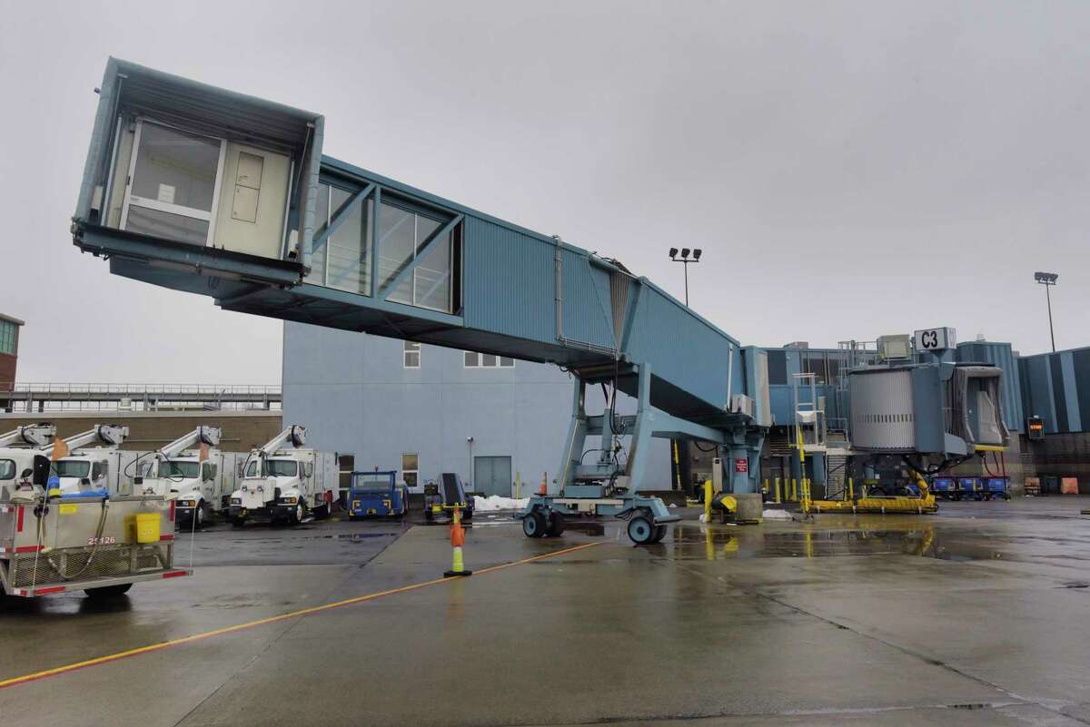 A view of one of the dual jet bridges used by Southwest Airlines, seen here at the Albany International Airport on Tuesday, Dec. 10, 2019, in Colonie, N.Y. (Paul Buckowski/Times Union)