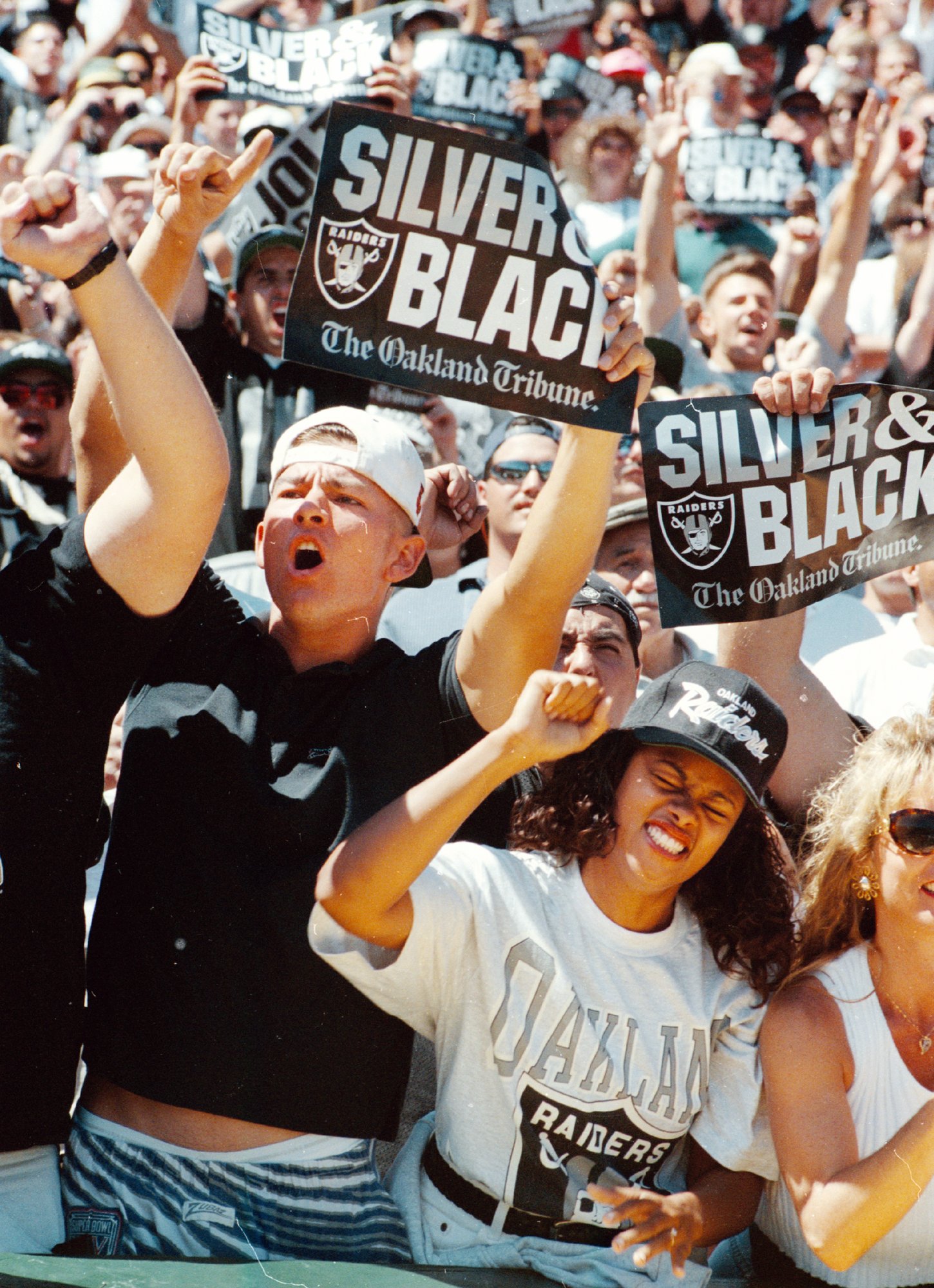 An NFL fan celebrates the return of the Raiders in this 1995 Oakland