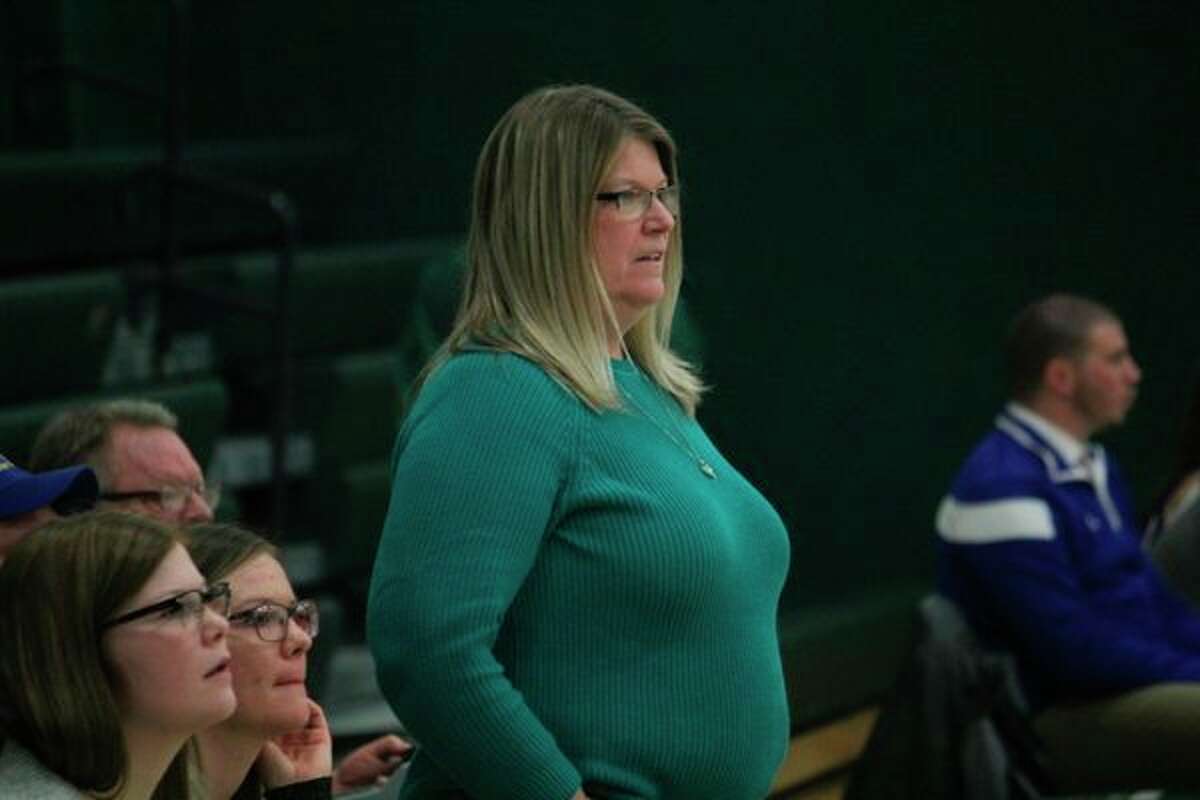 Paula Justin watches the action during Pine River's game with Morley Stanwood last week. (Herald Review photo/John Raffel)