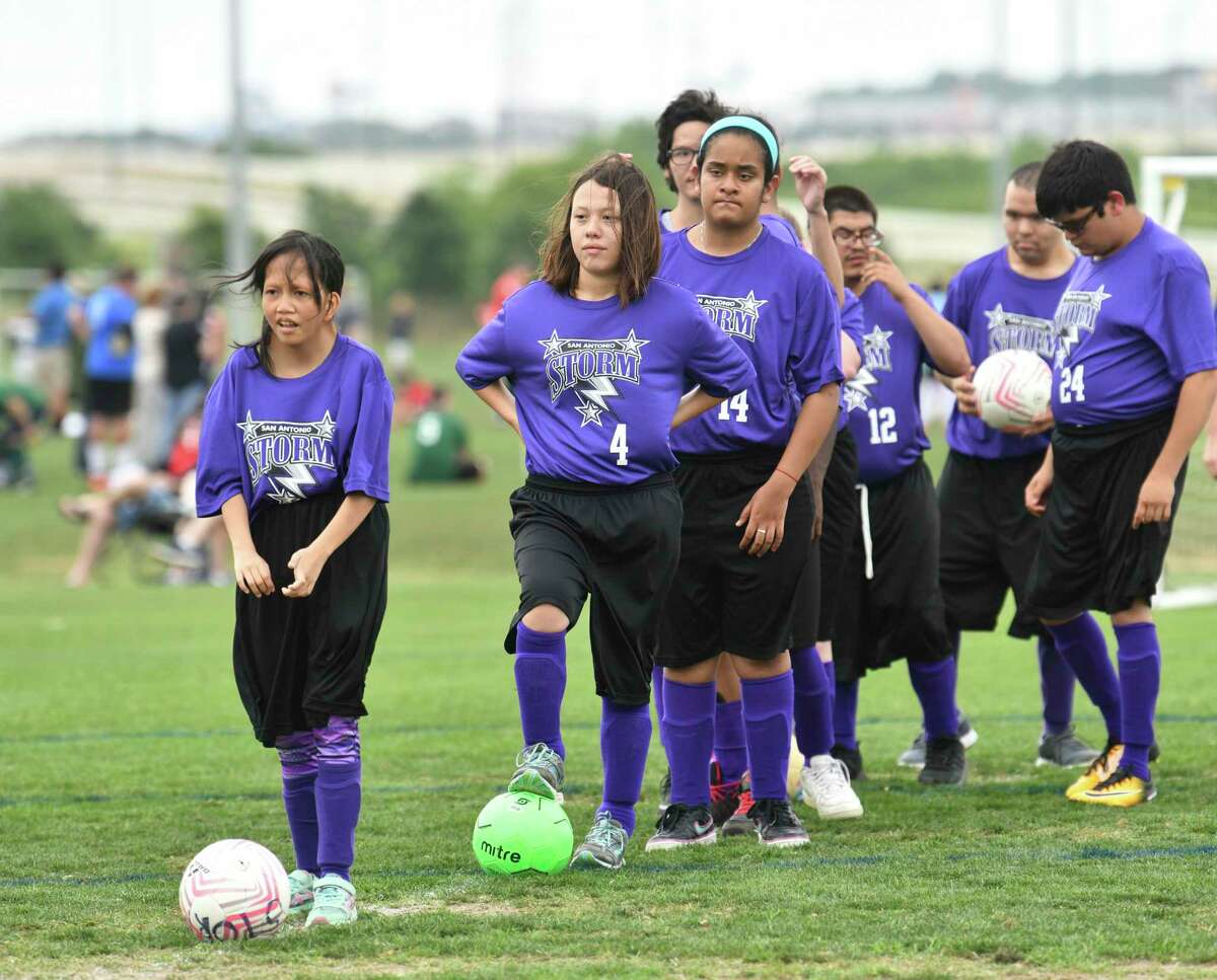 Members of the San Antonio Storm warm up for their soccer match against the Richardson RR Eagles at Morgan’s Wonderland on May 2, 2019, during the Special Olympics Texas 50th Annual Summer Games. The 2020 Summer Games also will be held at Morgan’s Wonderland, officials announced this week.