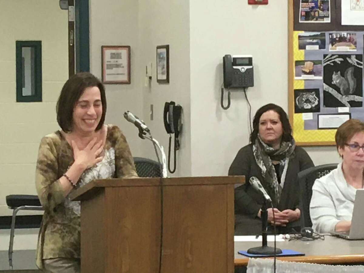 East Haven Teacher of the Year Geralyn Nelson thanks the Board of Education for recognizing her on Tuesday, Dec. 10, 2019.