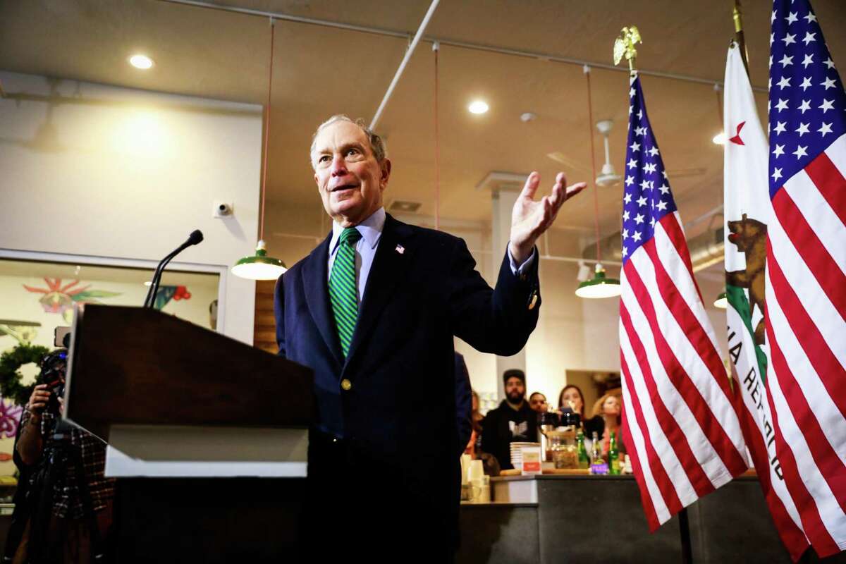 Former Mayor of New York and presidential candidate Michael Bloomberg speaks to the community at Trail Roasters Coffee shop in Stockton, California, on Wednesday, Dec. 11, 2019.