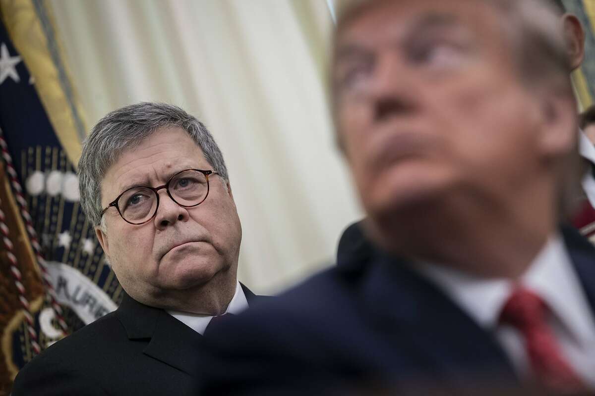 WASHINGTON, DC - NOVEMBER 26: (L-R) U.S. Attorney General William Barr and U.S. President Donald Trump attend a signing ceremony for an executive order establishing the Task Force on Missing and Murdered American Indians and Alaska Natives, in the Oval Office of the White House on November 26, 2019 in Washington, DC. Attorney General Barr recently announced the initiative on a trip to Montana where he met with Confederated Salish Kootenai Tribe leaders. (Photo by Drew Angerer/Getty Images)