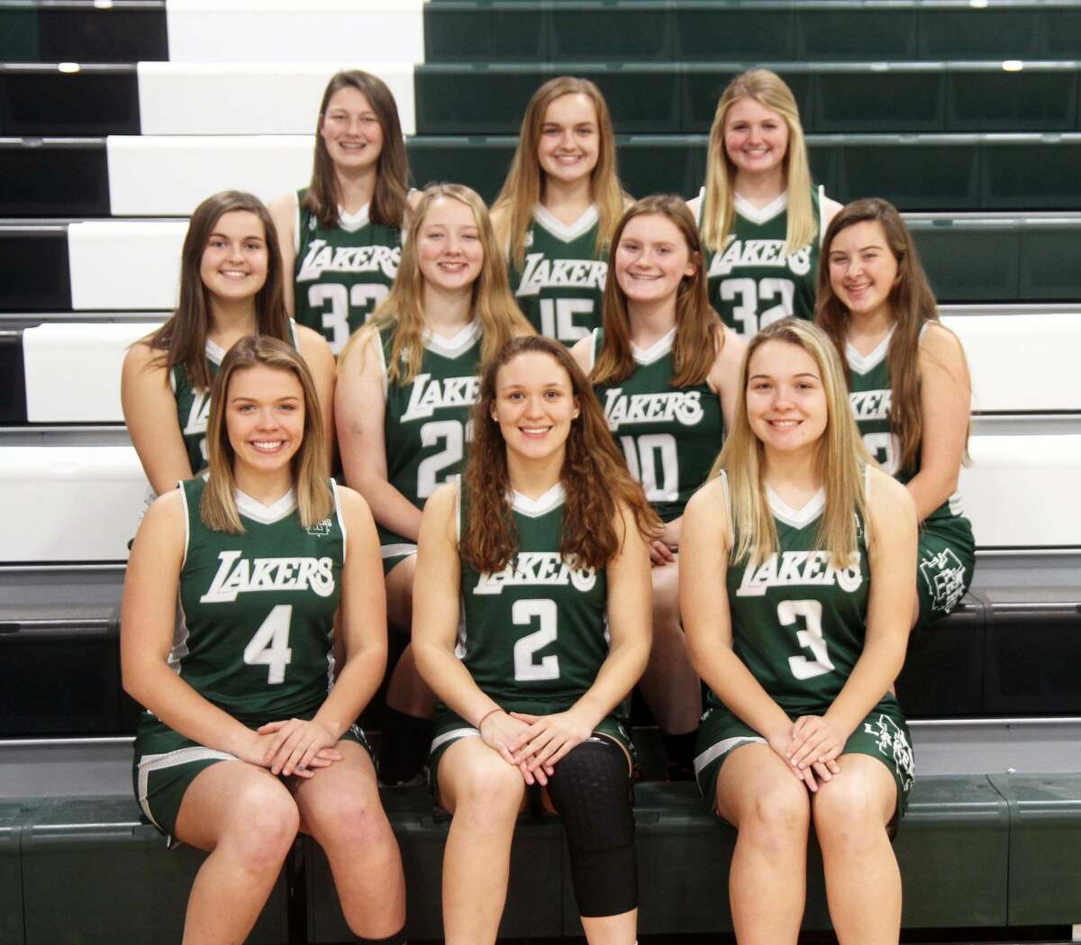The 2019-2020 Laker girls basketball team is, front row, Lanea Rosa, Kyle Bowles and Lauren Henry; middle row, Leah Irion, Madison Helmuth, Savannah Schulz and Hannah Helmuth; and back row, Alexandria Scuddan, Emma Lee Irion and Hannah Penfold.