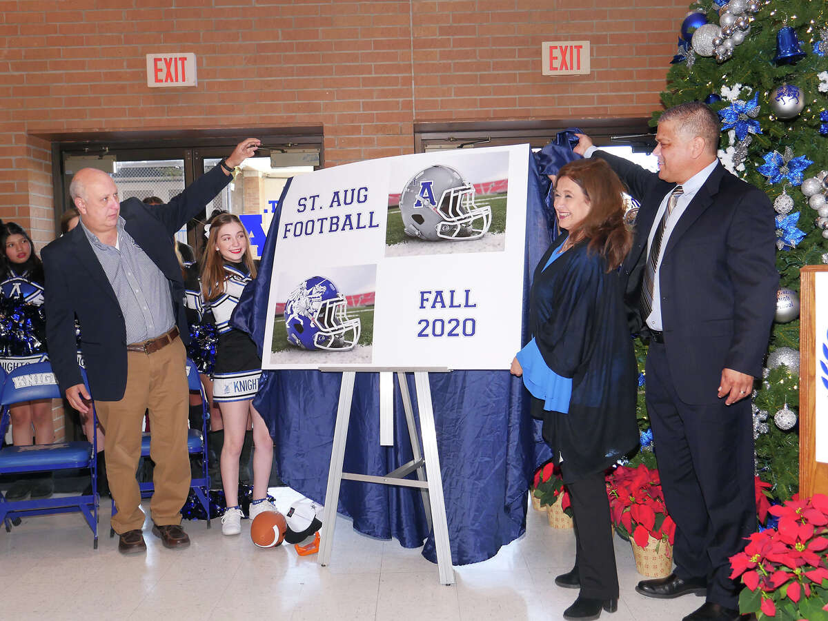 Saint Augustine High School announced the school's participation in a 6-man football league, set to start in Fall 2020, during a press conference at the school's Wellness Center, Wednesday, December 11, 2019. Jerry Martinez as named as the head coach for theÂ inauguralÂ season. On hand for the unveiling of the program were, from left, Assistant Principal/Athletic Director Rafael Romo, student Sophia Betancourt, Principal Olga Gentry and Coach Martinez.