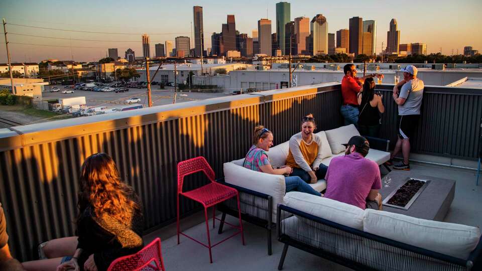 A view of the downtown Houston skyline is among the features of BuffBrew, the new location of Buffalo Bayou Brewing Company. The Sawyer Yards spot was one of Method Architecture’s most recent projects.