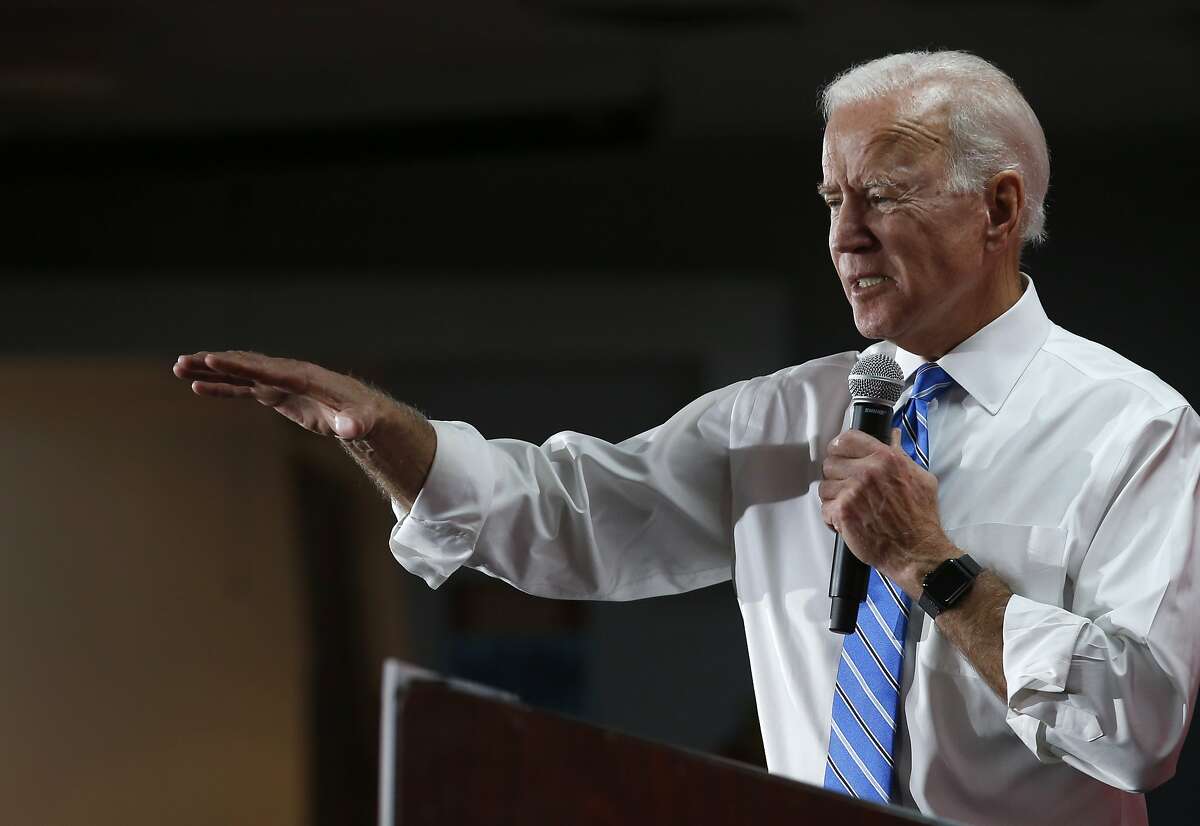 Democratic presidential candidate and former Vice President Joe Biden responds to a question during town hall meeting at the Culinary Union, Local 226, headquarters in Las Vegas Wednesday, Dec. 11, 2019. (Steve Marcus/Las Vegas Sun via AP)