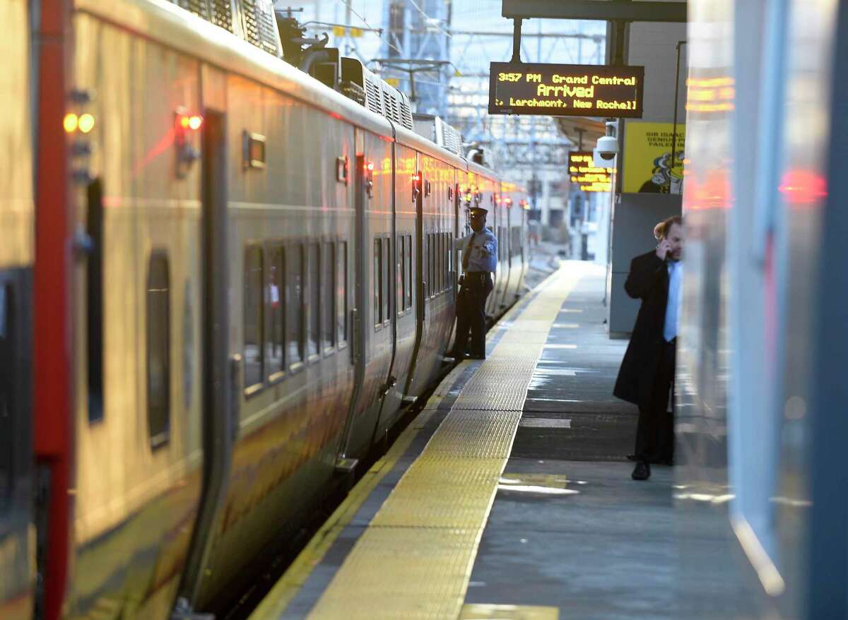 Metro North commuter trains arrive and depart from the Stamford train station on Nov. 22, 2019 in Stamford, Connecticut.