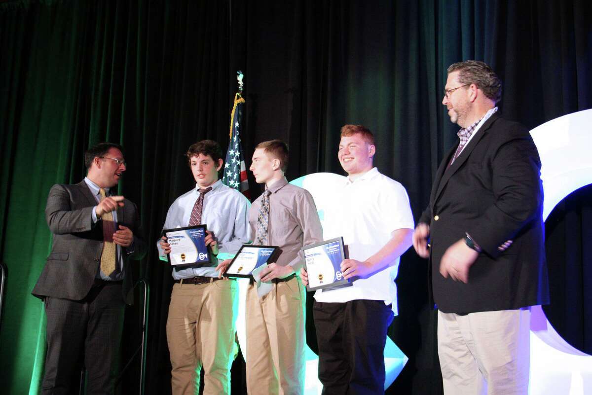 Milford Mayor Benjamin Blake, Maguire Casey, Kyle Pokornowski, Barry Held, and Shawn Whisenhant of Post University.