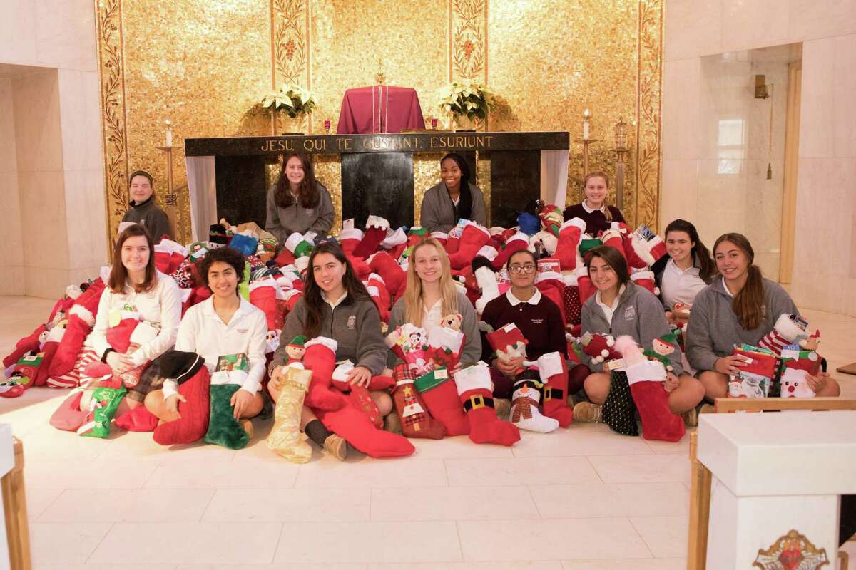 Sacred Heart Academy’s Stocking Drive was spearheaded by the Student Council Executive Board and Class Officers. Pictured are Student Council (STUCO) Appointed Member Adalyn Schommer (Cheshire); Senior Class President Shabrang Montazer (Hamden); STUCO President Annie Mackey (Cheshire); STUCO Vice-President Christina Pienkos (North Haven); STUCO Treasurer Mehr Chhatre (Hamden); Sophomore Class President Alexa Guercia (Wallingford); Senior Class President Morgan Dubay (Meriden); Freshman Class President Emilee DeGrand (Hamden); STUCO Appointed Member Anna Weingart (Hamden); STUCO Secretary Clare McCurley (Fairfield); STUCO Appointed Member India Little (New Haven); and STUCO Appointed Member Erin Albright (Milford).