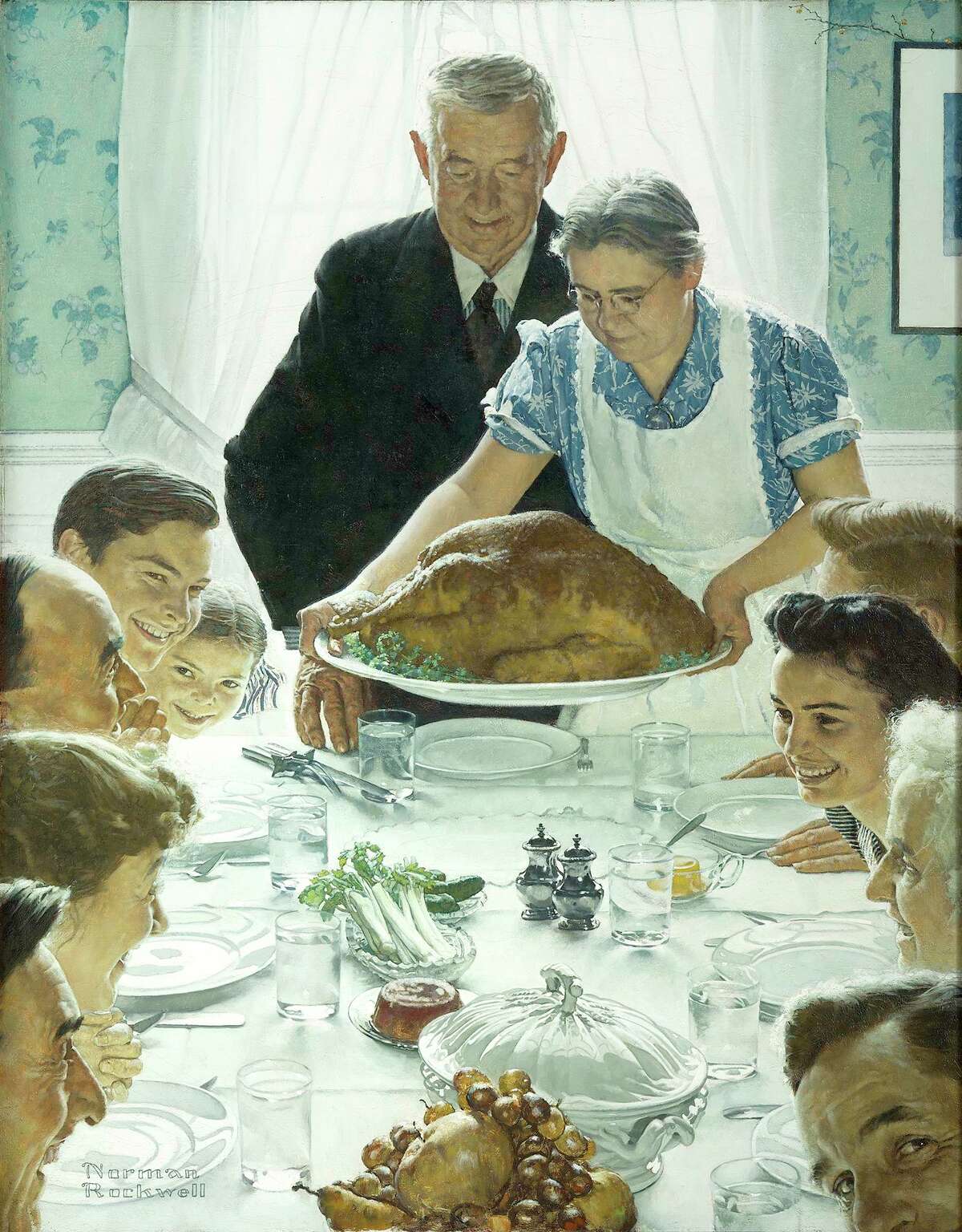 The oil painting "Freedom from Want," created as an illustration for the Saturday Evening Post in 1943, is among works on view Dec. 15-March 22 in "Norman Rockwell: American Freedom" at the Museum of Fine Arts, Houston.