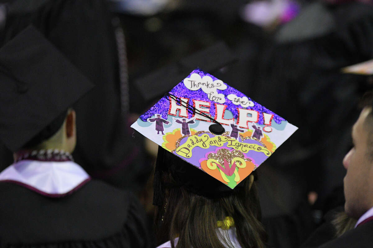 TAMIU graduates decked out their caps for the Summer and Fall Commencement ceremony at the Sames Auto Arena.