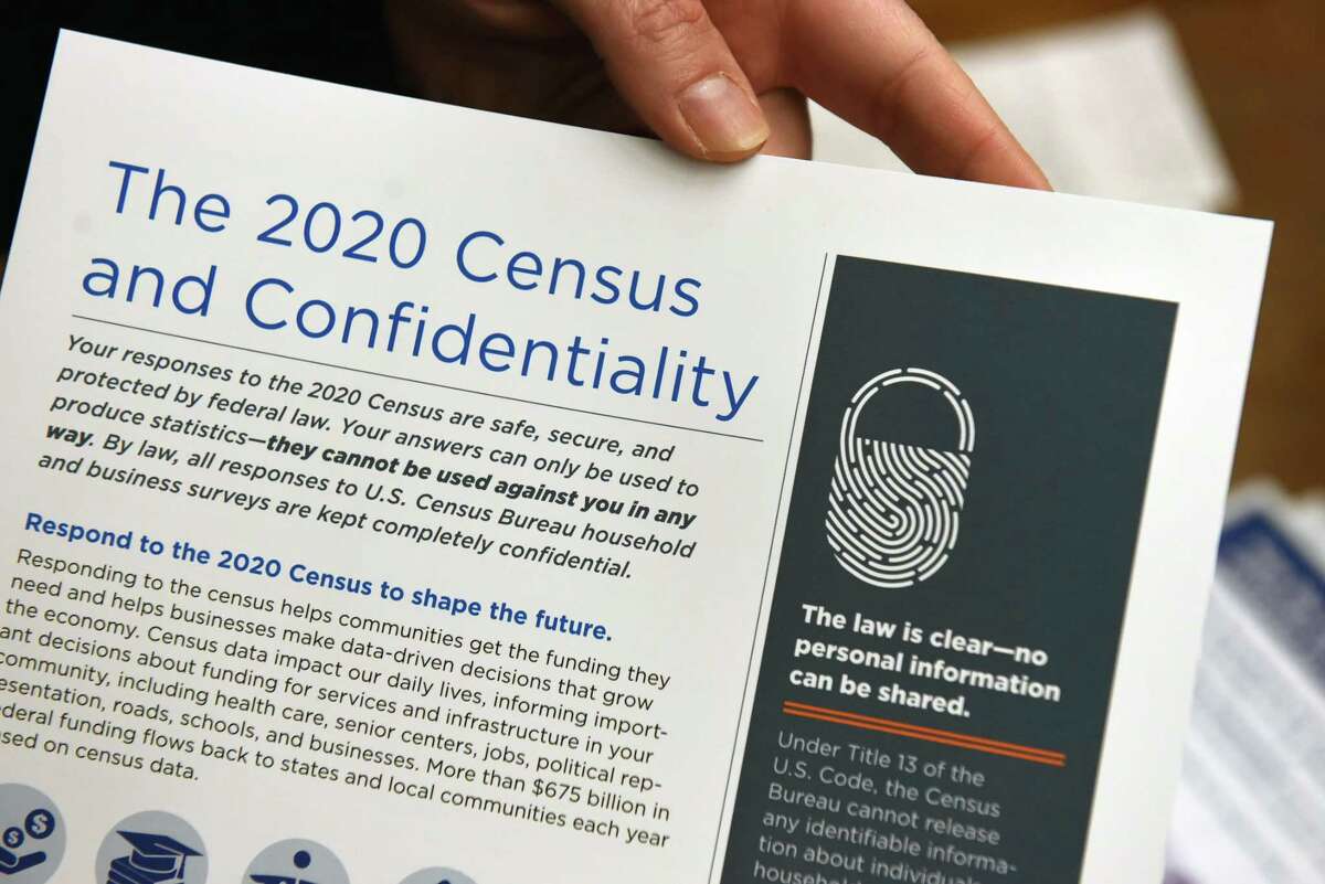 A paper informing readers about United States 2020 Census data confidentiality is displayed at the East Greenbush Community Library on Friday, Dec. 6, 2019, in East Greenbush, N.Y. (Will Waldron/Times Union)