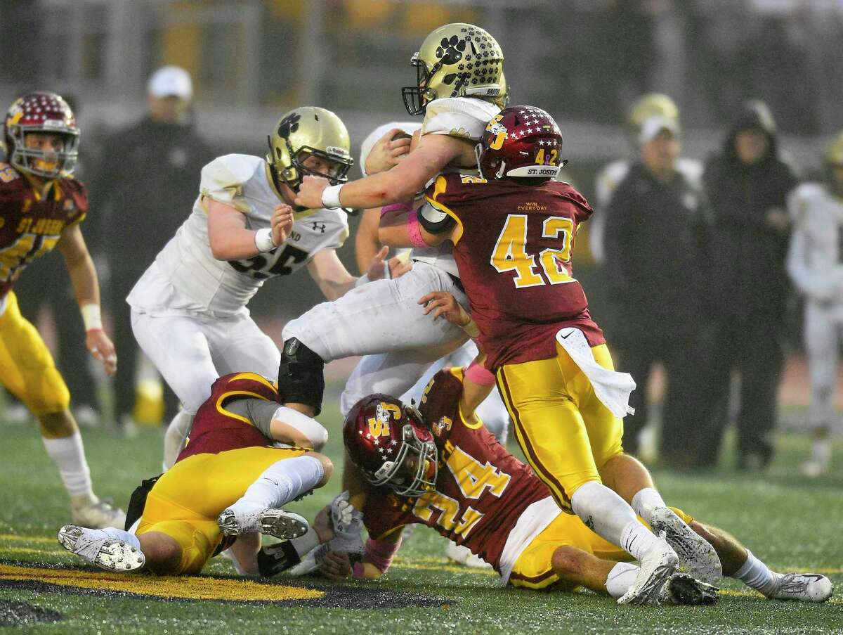 St Joseph defeats Hand 17-13 in the CIAC Class L state championship football game at Veterans Memorial Stadium in New Britian, Connecticut on Dec. 14, 2019.