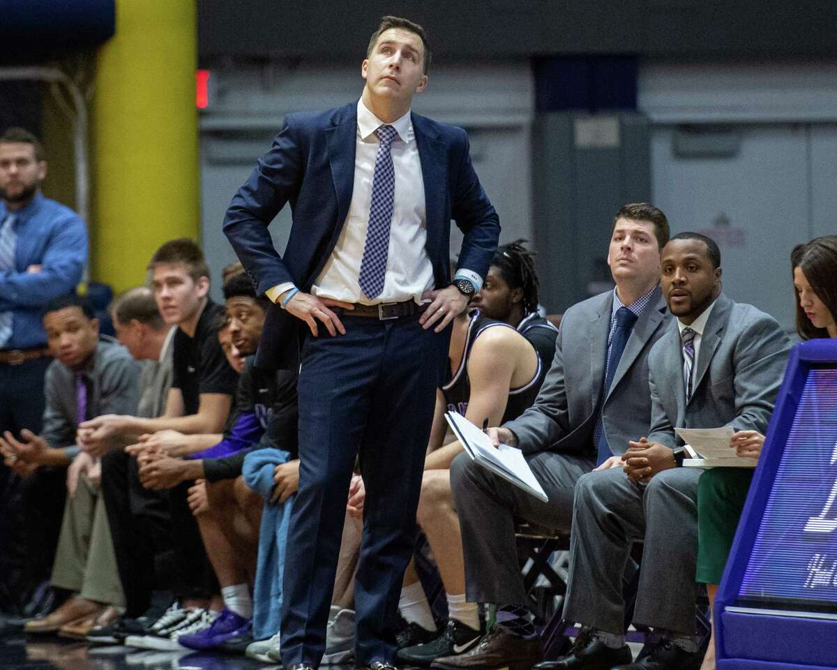 Niagara University head mens basketball coach Greg Paulus against UAlbany at the SEFCU Arena in Albany, New York, on Saturday, Dec. 14, 2019 (Jim Franco/Special to the Times Union.)