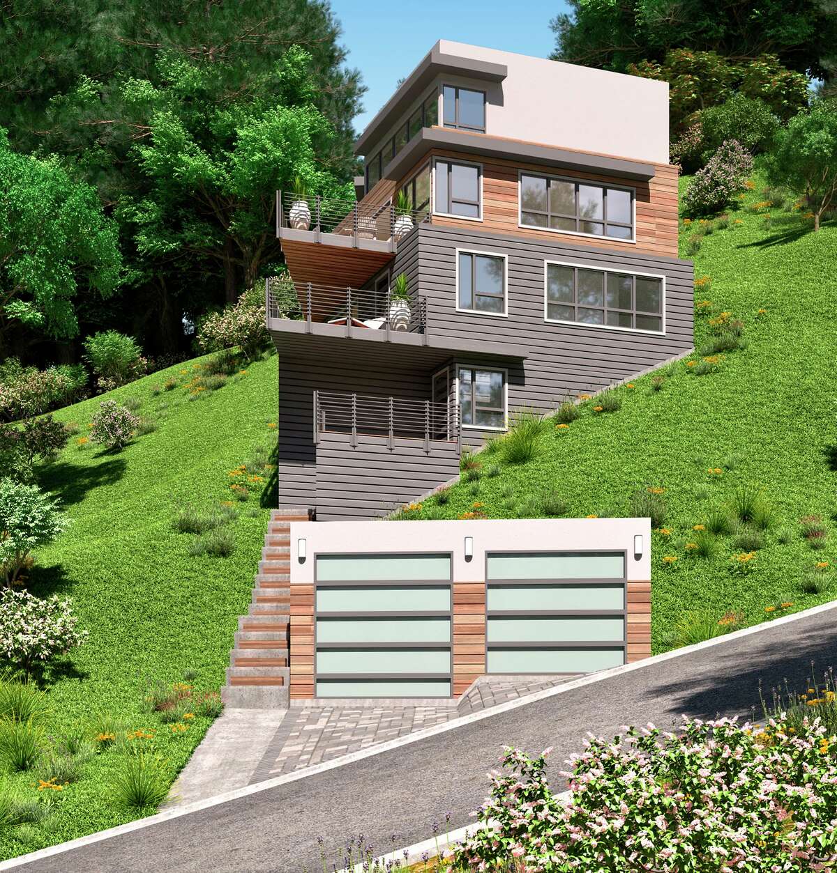 The land and approved architectural plans for the four-bedroom, four-bathroom contemporary at 6881 Sobrante Road in Oakland are available for $1.795 million.