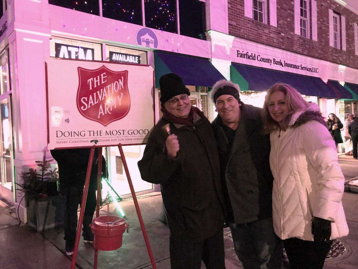 Ridgefield Realtors "Rang the Bell" for the Salvation Army at numerous locations throughout town rhis past weekend. The Realtors collected over $1,400 to help Ridgefield neighbors in need. Ninety percent (90%) of all funds collected goes directly to Ridgefield Social Services. Pictured above: Realtor Art Meyer spreading cheer at the Holiday Stroll.