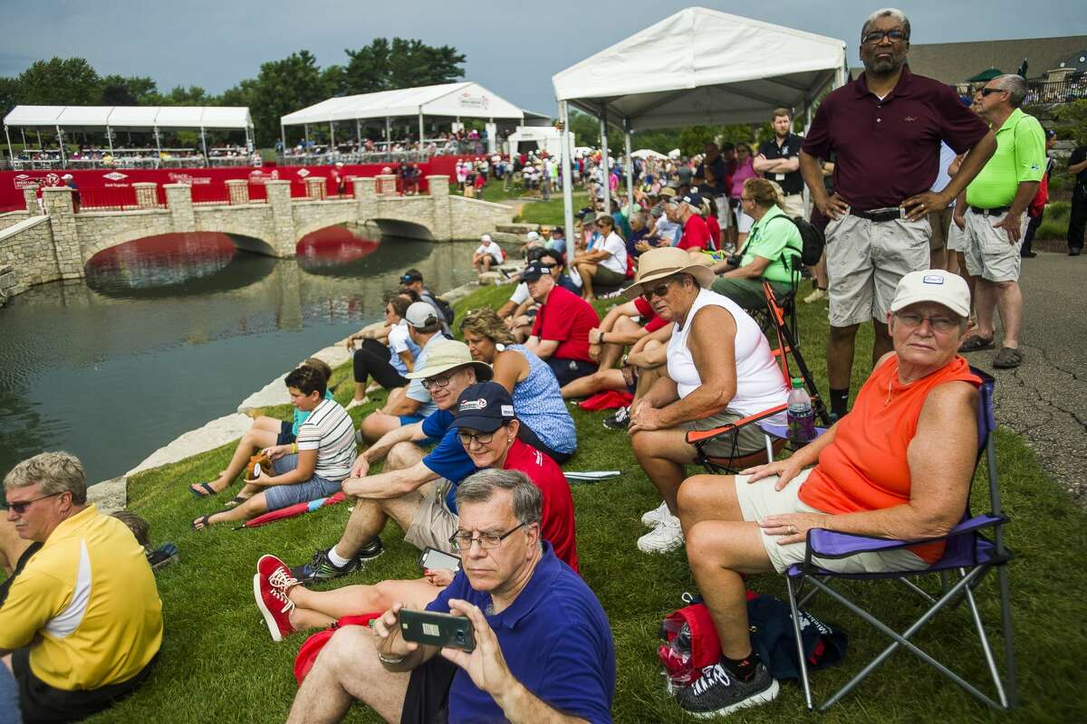 Fans watch the final round of the inaugural Dow Great Lakes Bay Invitational at the Midland Country Club on July 20, 2019.