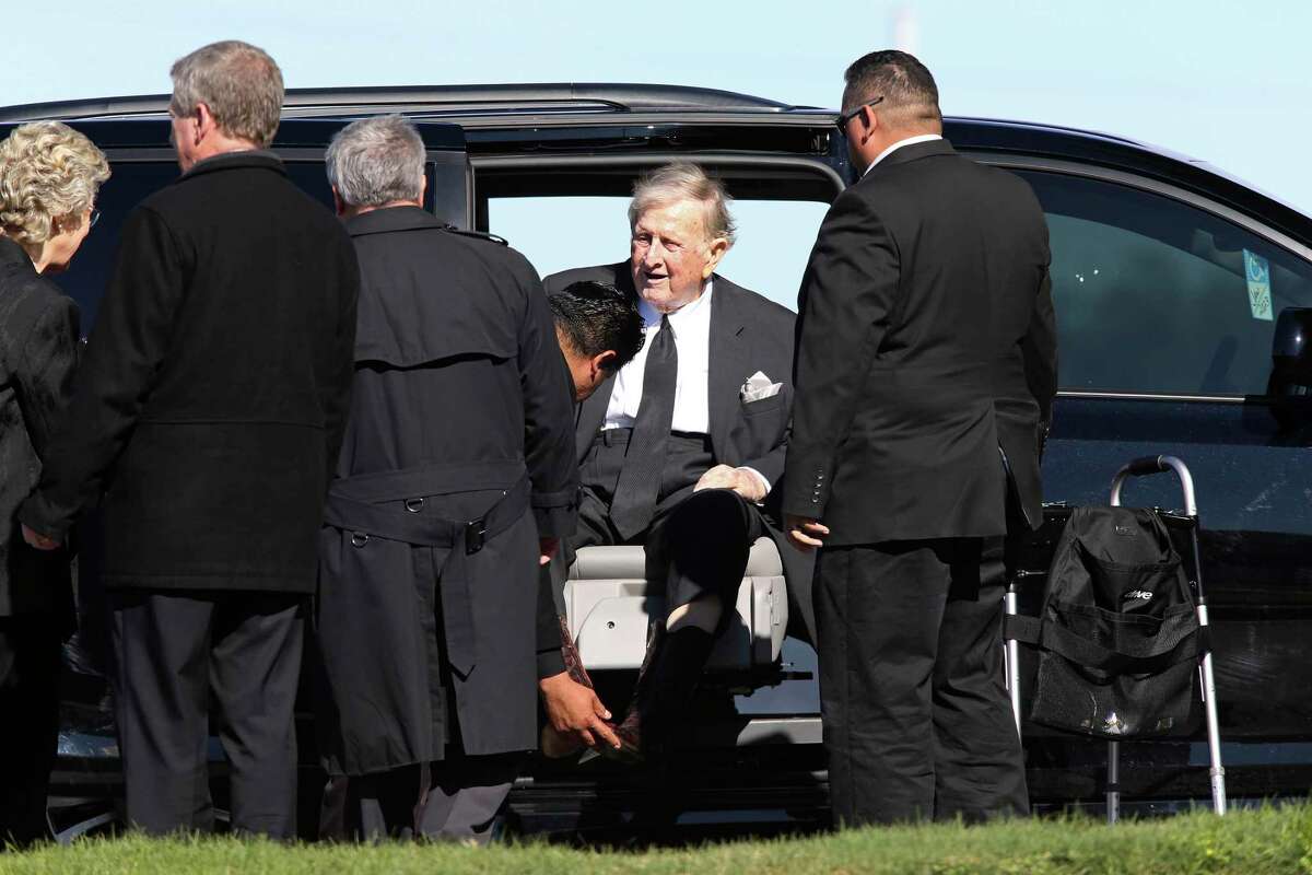 B.J. “Red” McCombs arrives for his wife’s funeral services at Alamo Heights United Methodist Church, Tuesday, Dec. 17, 2019. Charline McCombs, 91, died on December 12.
