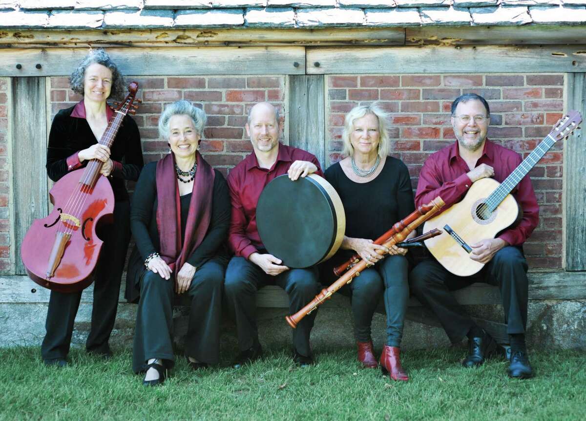 The Wykeham Consort will return to Gunn Memorial Library in Washington for a concert, “Song and Stories for a Winter’s Night” from Spain and the Sephardim, Jan. 9 at 6:30 p.m. at the Wykeham Road library. A snow date of Jan. 16 is planned. The musical group is made up of, from left to right, Erica Warnock (bass viol), founder Matilda Giampietro (soprano), Sarah Jane Chelminski (recorders), James Allen (percussion) and Andy LaFreniere (guitar).