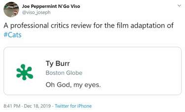Hilarious memes pour in as movie critics shred \u0027Cats\u0027 in