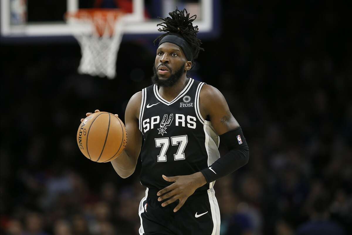 San Antonio Spurs' DeMarre Carroll plays during an NBA basketball game against the Philadelphia 76ers, Friday, Nov. 22, 2019, in Philadelphia. (AP Photo/Matt Slocum)