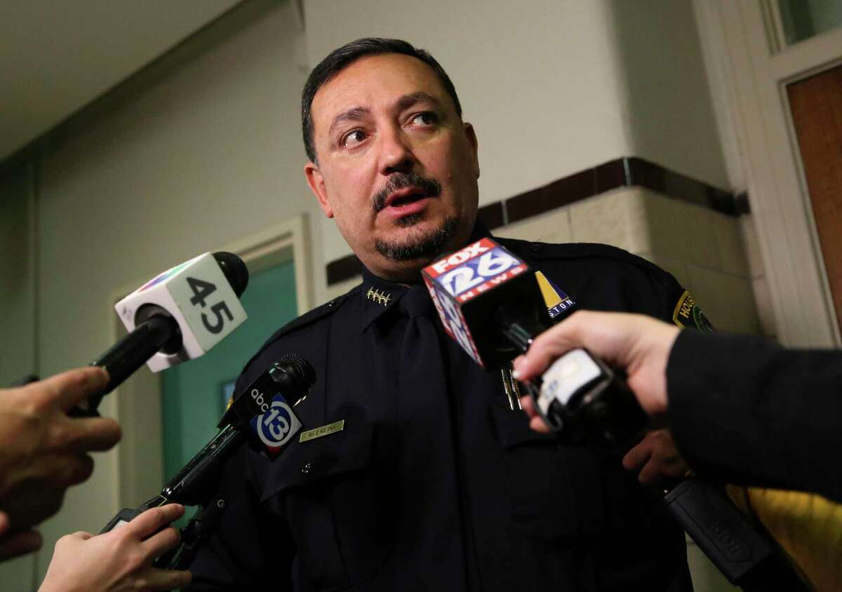Houston Police Chief Art Acevedo speaks a bout school safety and gun violence issues after a lunch meeting with more than a dozen Lamar High School students on Tuesday, Nov. 27, 2018, in Houston. The meeting was sparked by Lamar High School senior Elizabeth Nelson-Fryar, 17, writing a letter to tell Houston Mayor Sylvester Turner that she was losing hope following recent shooting outside of the high school that killed one student. Turner, several city officials and Houston Independent School Distrct officials were also in the meeting.
