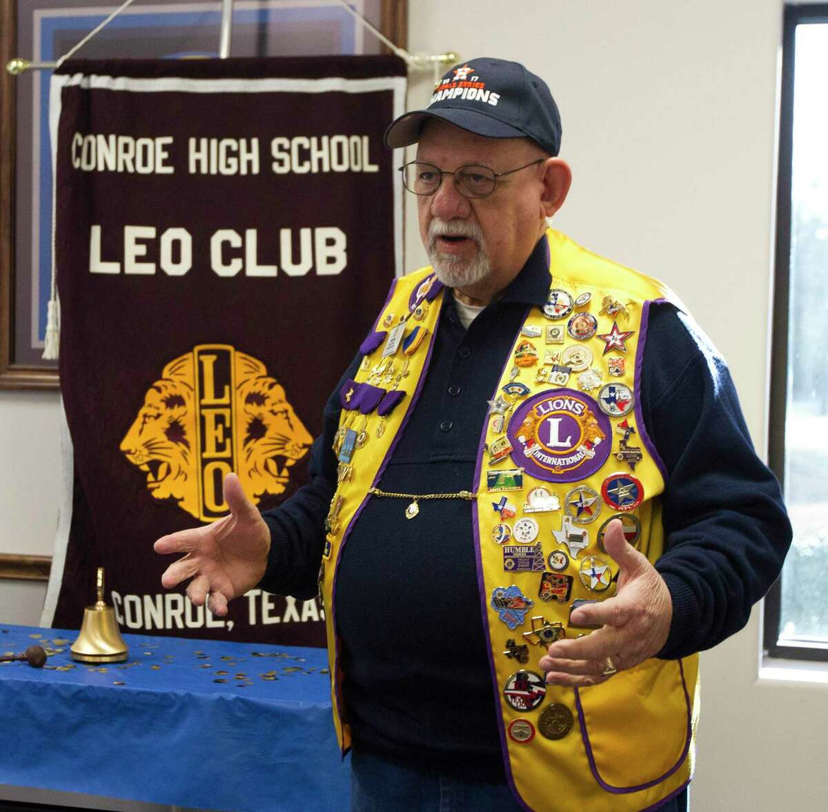 Eddie Risha, member of the Conroe Noon Lions Club, speaks during a meeting of the Conroe High School LEO Club, Wednesday, Jan. 24, 2018, in Conroe. The Conroe Noon Lions members mourned Risha’s passing this week.