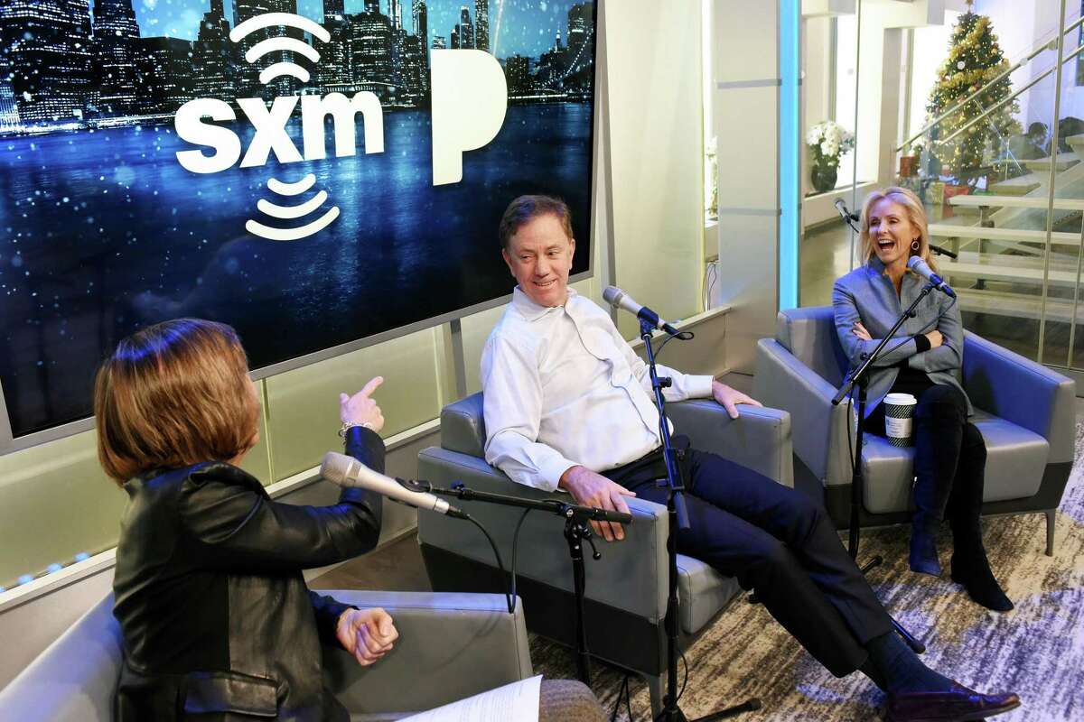 Pattie Sellers, Connecticut Gov. Ned Lamont and Anne Lamont speak during SiriusXM Business Radio's “Making A Leader” Series at SiriusXM Studios on Dec. 20, 2019 in New York City.