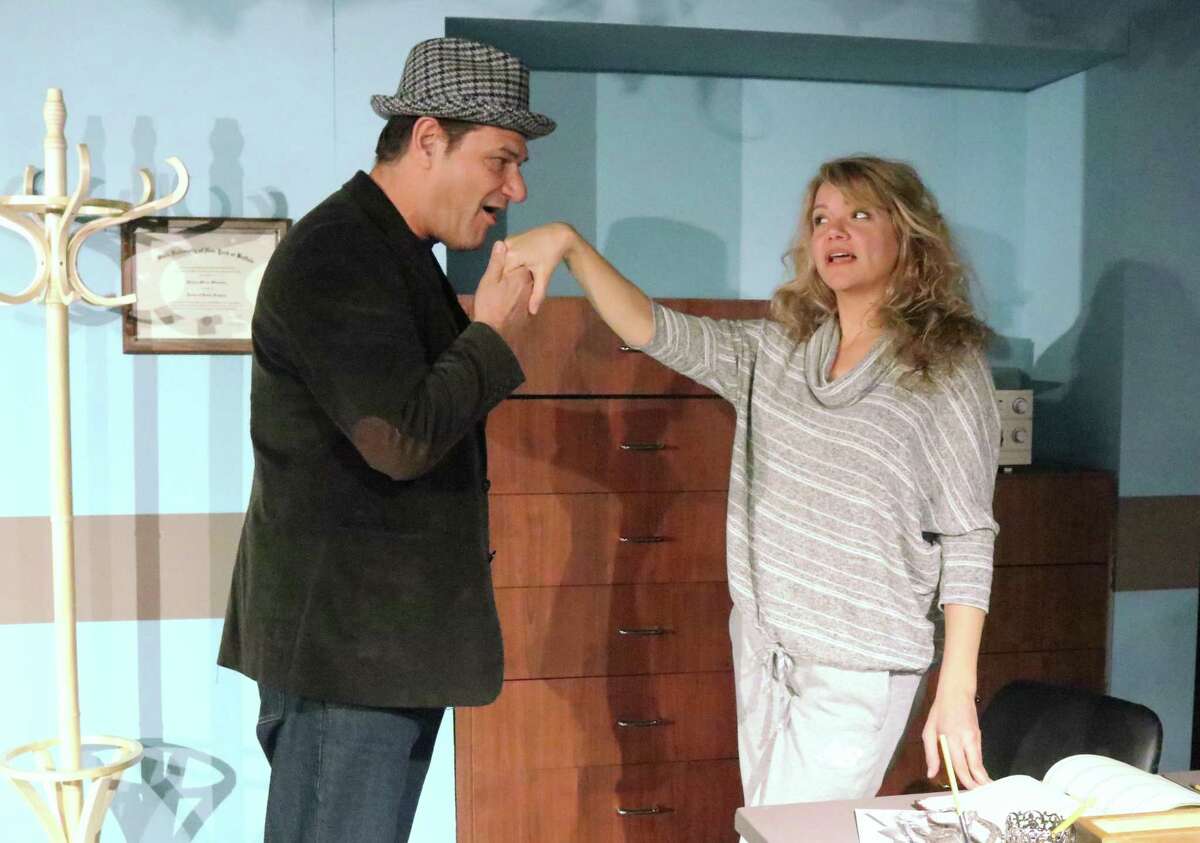 Curtain Call’s “Cactus Flower” is onstage at the Dressing Room Theatre in Stamford, Jan. 9 - 26. Seen here in rehearsal, Señor Arturo Sanchez (Greg Ellis), is just one player of many embroiled in a plot to help bring love to Stephanie Dickinson (Gillian Holt).