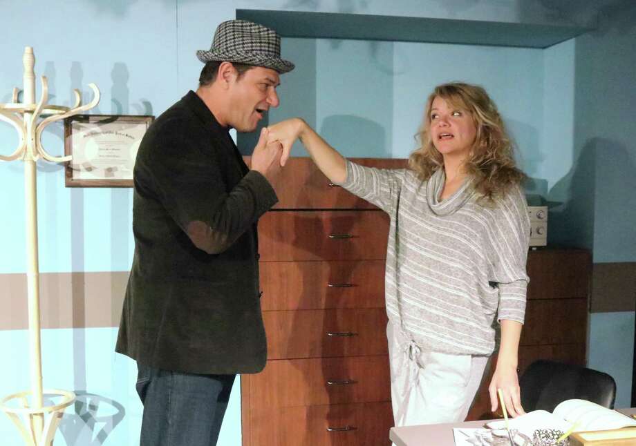 Curtain Call’s “Cactus Flower” is onstage at the Dressing Room Theatre in Stamford, Jan. 9 - 26. Seen here in rehearsal, Señor Arturo Sanchez (Greg Ellis), is just one player of many embroiled in a plot to help bring love to Stephanie Dickinson (Gillian Holt). Photo: Lou Ursone / Contributed Photo