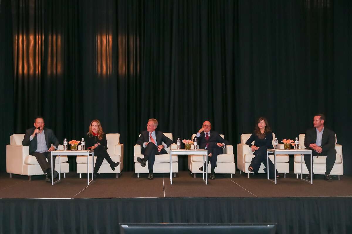 From left to right: Paddy Doing, Global Head of Prime Sales, Knight Frank; Howard Lorber, Executive Chairman, Douglas Elliman; Lauren Rottet, Founding Principal and President, Rottet Studio; and Jacob Sudhoff, CEO, Douglas Elliman Texas participate in a panel discussion at the Post Oak Hotel, November 13, 2019 in Houston, TX.