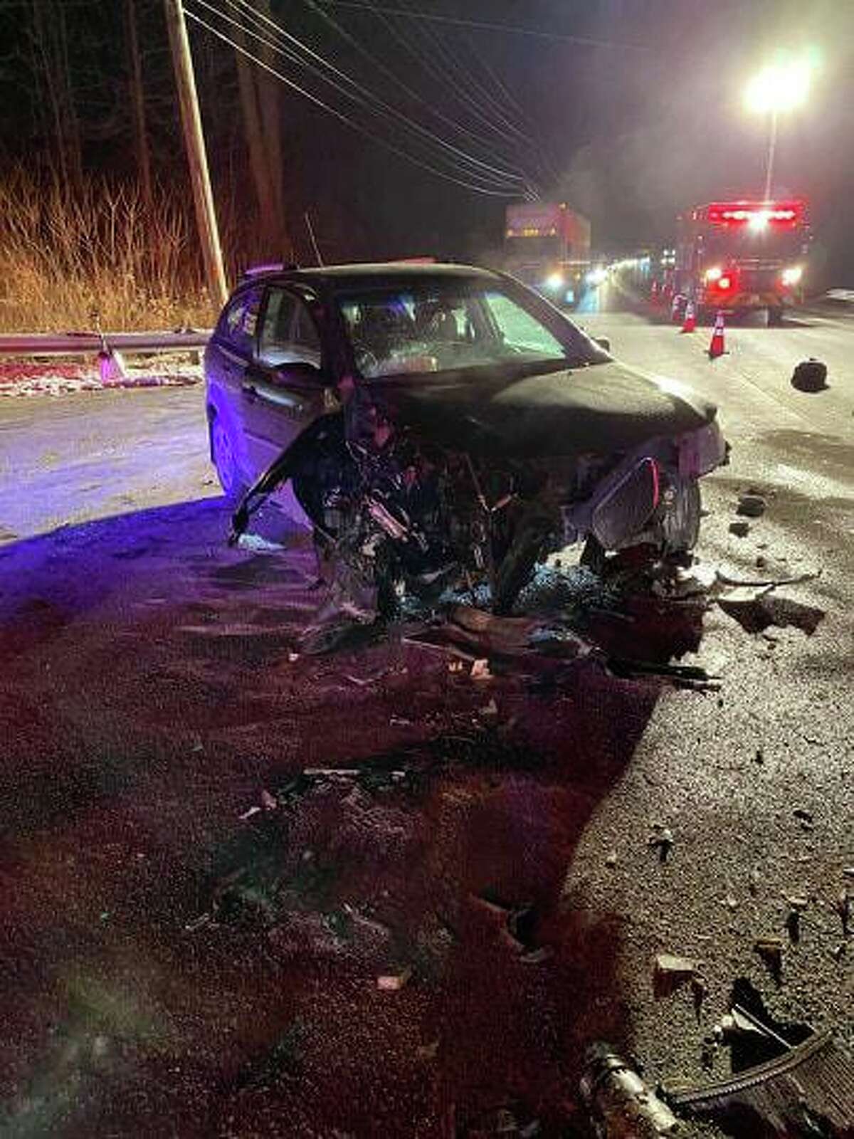 A three-car crash on Route 44 near Old North Road in Barkhamsted on Friday, Dec. 20 caused heavy delays and damage to involved vehicles. As of mid-day Dec. 21 only minor injuries had been reported.