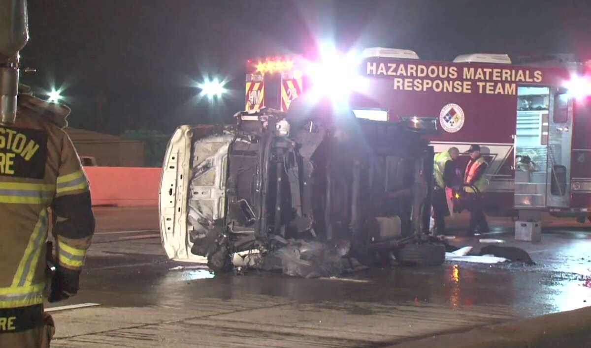 A driver identified as James McLean died about 12:45 a.m. Saturday when his crashed into a barrier on the Gulf Freeway just north of Dixie Farm Road and rolled over several times before catching fire, according to authorities.