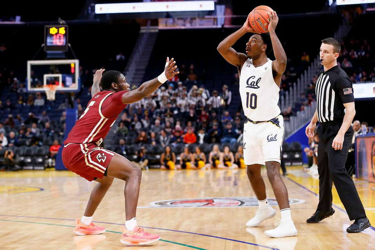 California Golden Bears guard Kareem South (10) against Boston College Eagles guard Jay Heath (5) in Session 1 of the Al Attles Classic at Chase Center on Tuesday, Dec. 26, 2019, in San Francisco, Calif.
