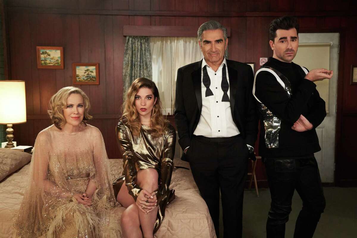 The Rose family on Pop’s hilarious comedy “Schitt's Creek”: Moira (Catherine O'Hara), daughter Alexis (Annie Murphy) Johnny (Eugene Levy) and son David (Dan Levy).