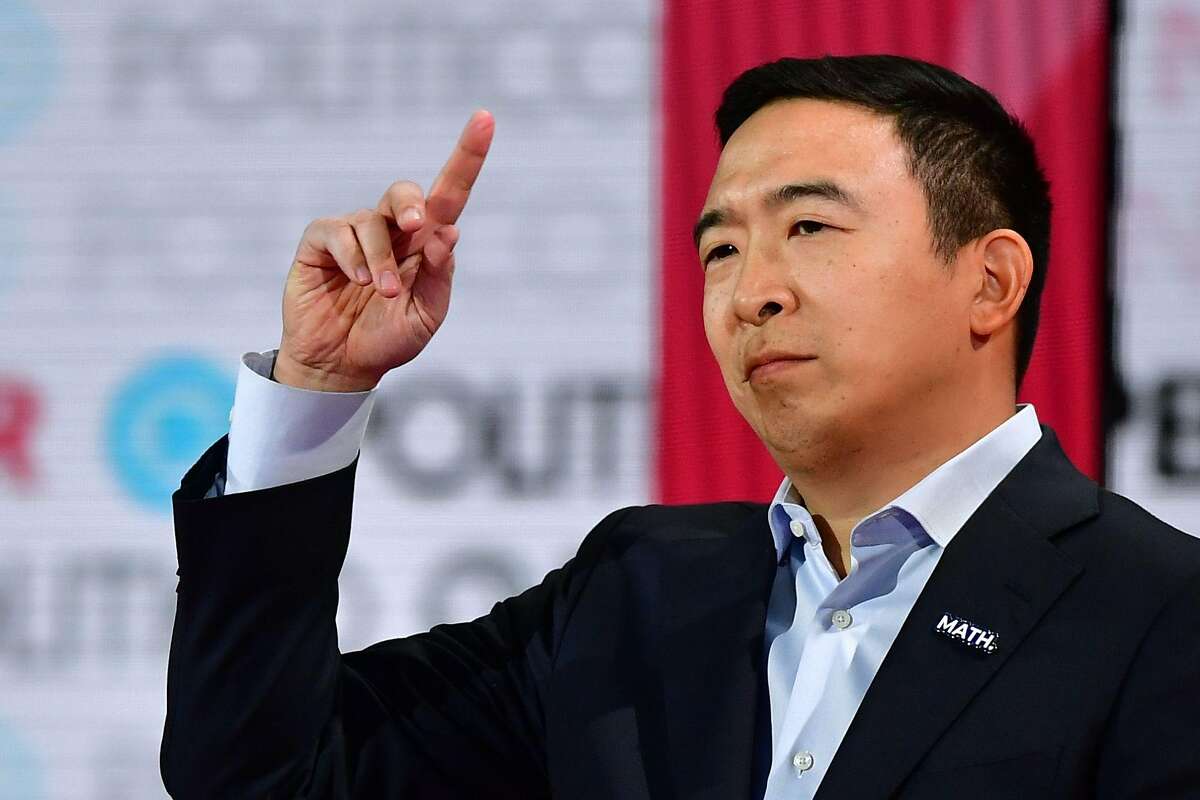Democratic presidential hopeful entrepreneur Andrew Yang speaks during the sixth Democratic primary debate of the 2020 presidential campaign season co-hosted by PBS NewsHour & Politico at Loyola Marymount University in Los Angeles, California on December 19, 2019. (Photo by Frederic J. Brown / AFP) (Photo by FREDERIC J. BROWN/AFP via Getty Images)