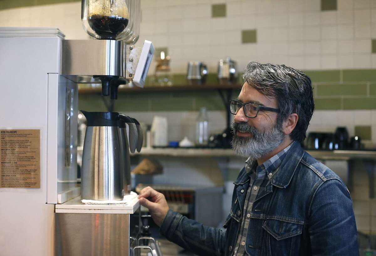 Highwire Coffee Roaster co-founder Rich Avella operates a Ground Control batch brew coffee maker in Berkeley, Calif. on Friday, Dec. 6, 2019.
