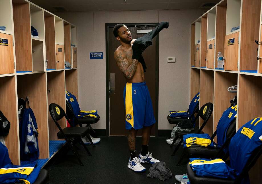 Santa Cruz Warriors guard Vander Blue gets dressed for practice before the NBA G League basketball game against Windy City Bulls in the locker room at the Kaiser Permanente Arena on Sunday, Dec. 8, 2019 in Santa Cruz, Calif. Photo: LiPo Ching / Special To The Chronicle
